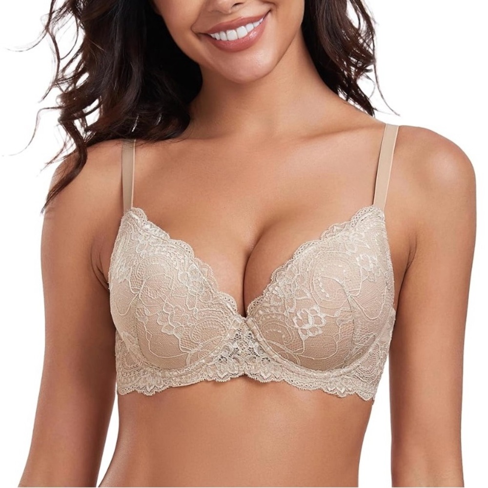 Jessica Simpson Pinkish Cream Lace Push-Up Convertible Strapless Bra Size 34C
